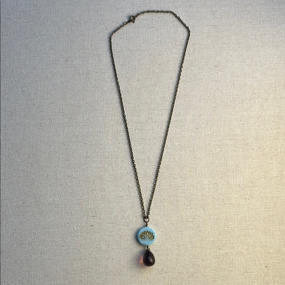 Blue and Gold Necklace with Elegant Pendant - Picture 1 of 3